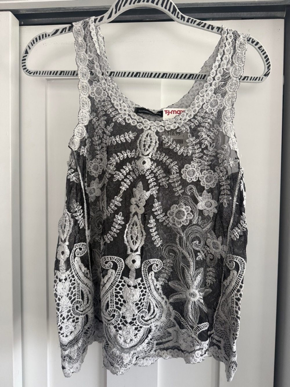 Embroidered Lace Overlay Camisole - Black with White Lace